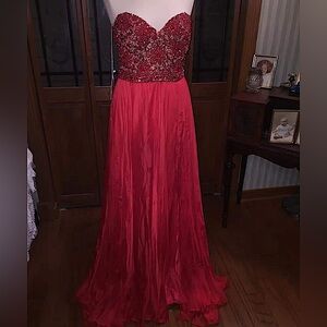 Stunning Sherri Hill Custom Red Chiffon Gown